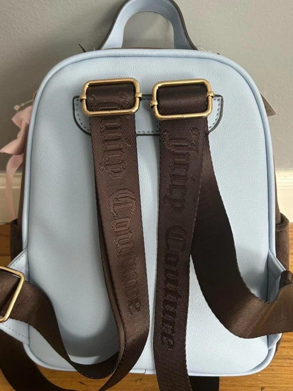 Juicy Couture Brown Backpack with Light Blue Trim and Gold Charm